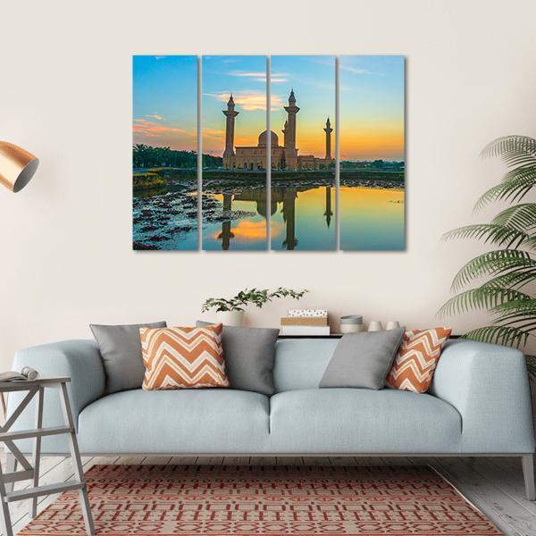 Mosque Reflection On Lake Canvas Wall Art-4 Horizontal-Gallery Wrap-34" x 24"-Tiaracle