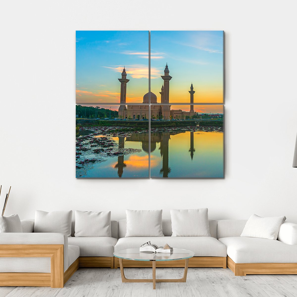 Mosque Reflection On Lake Canvas Wall Art-4 Square-Gallery Wrap-17" x 17"-Tiaracle