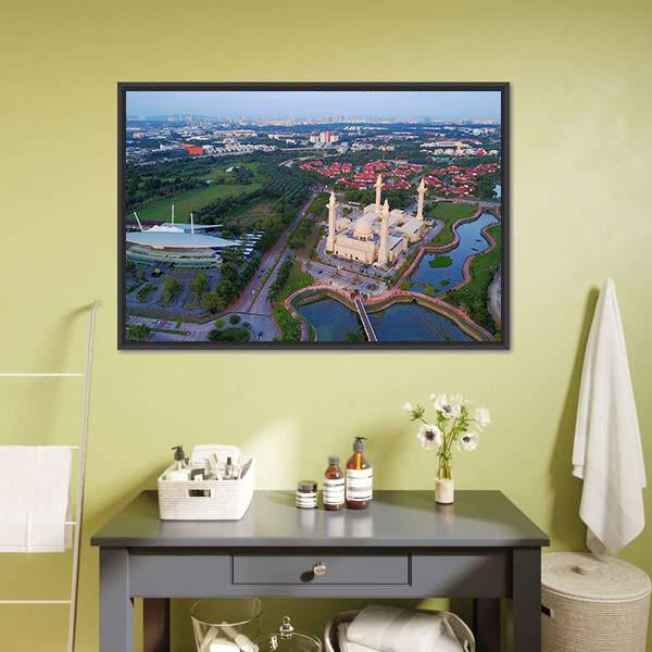 Mosque Shah Alam Canvas Wall Art-1 Piece-Floating Frame-24" x 16"-Tiaracle