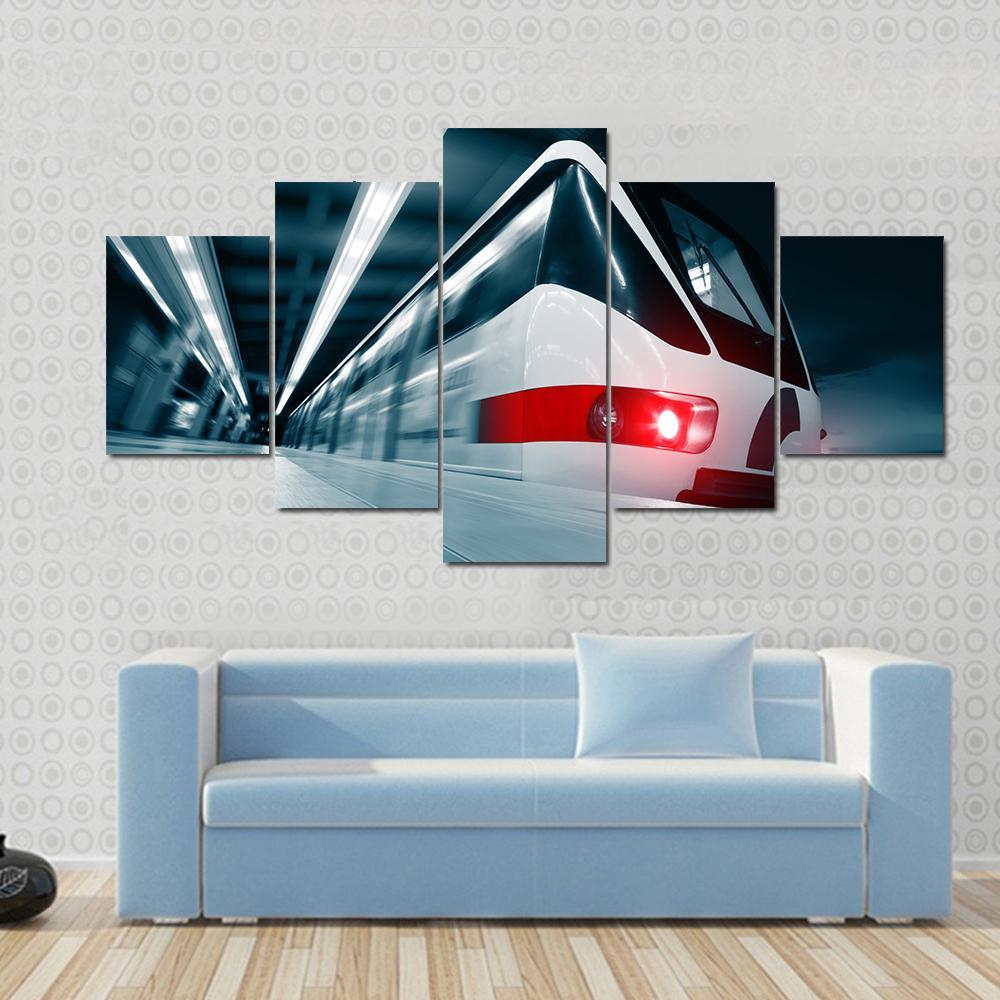 Motion Blurred Train Canvas Wall Art-1 Piece-Gallery Wrap-48" x 32"-Tiaracle