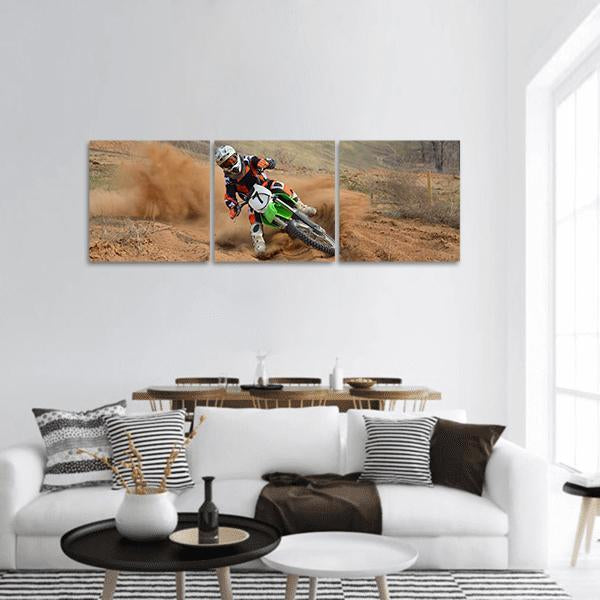 Motocross Rider Panoramic Canvas Wall Art-3 Piece-25" x 08"-Tiaracle
