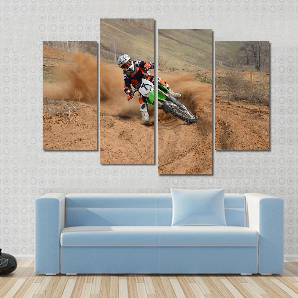 Motocross Rider Canvas Wall Art-4 Pop-Gallery Wrap-50&quot; x 32&quot;-Tiaracle