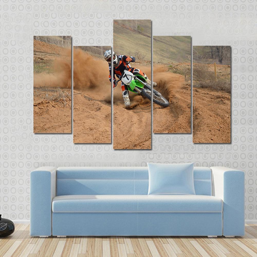 Motocross Rider Canvas Wall Art-5 Pop-Gallery Wrap-47&quot; x 32&quot;-Tiaracle