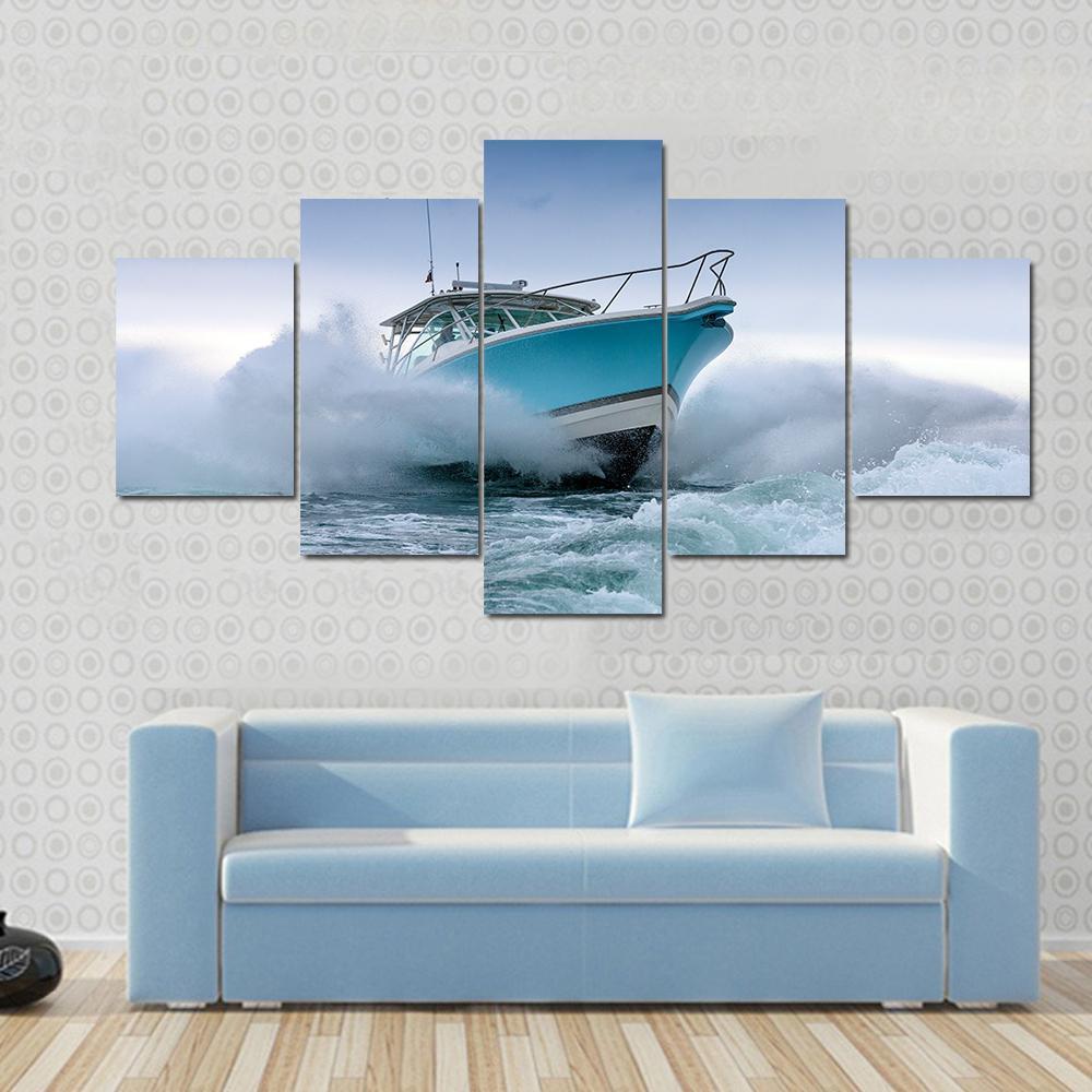 Motor Boat Jump Canvas Wall Art-5 Pop-Gallery Wrap-47" x 32"-Tiaracle