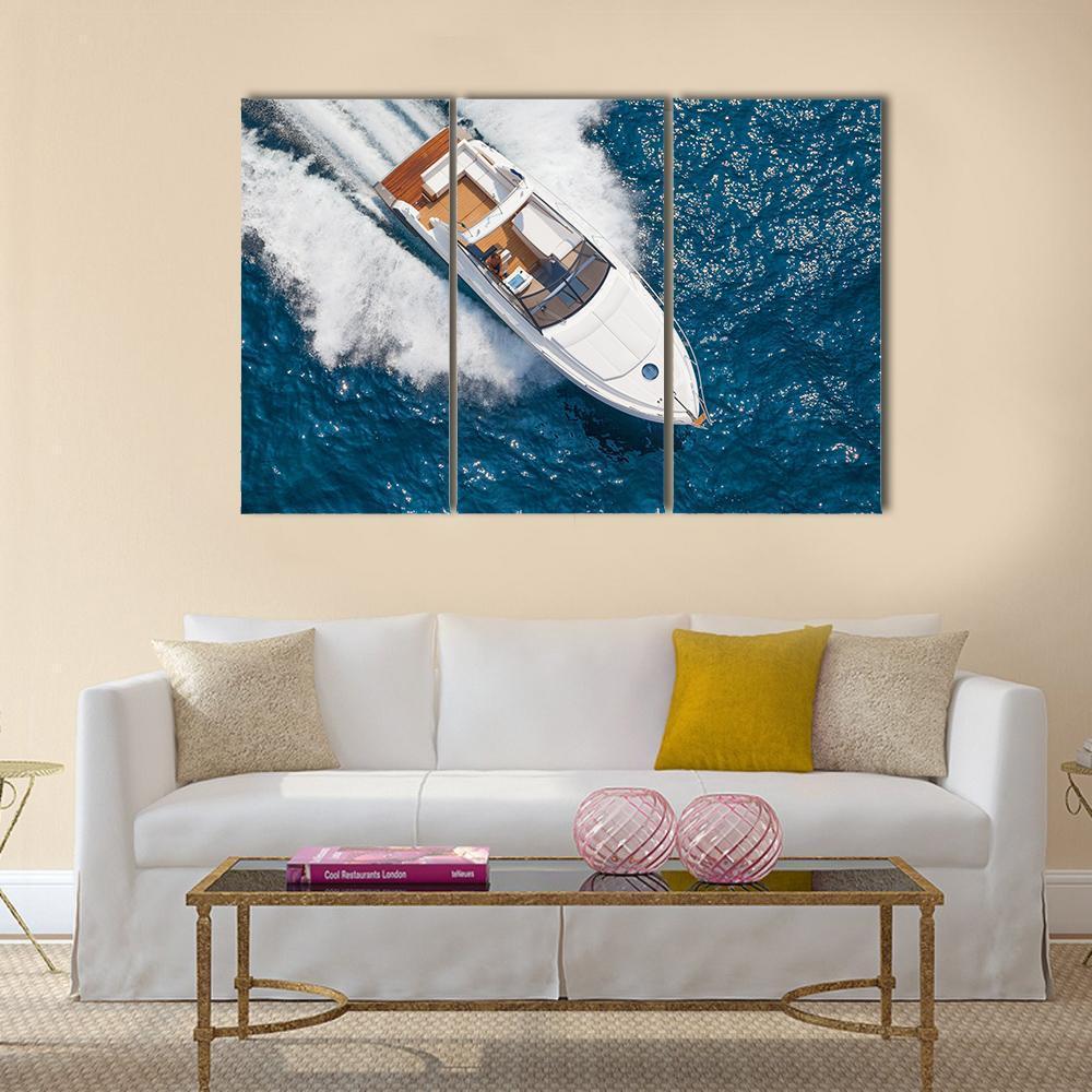 Motor Yacht Aerial View Canvas Wall Art-3 Horizontal-Gallery Wrap-37" x 24"-Tiaracle