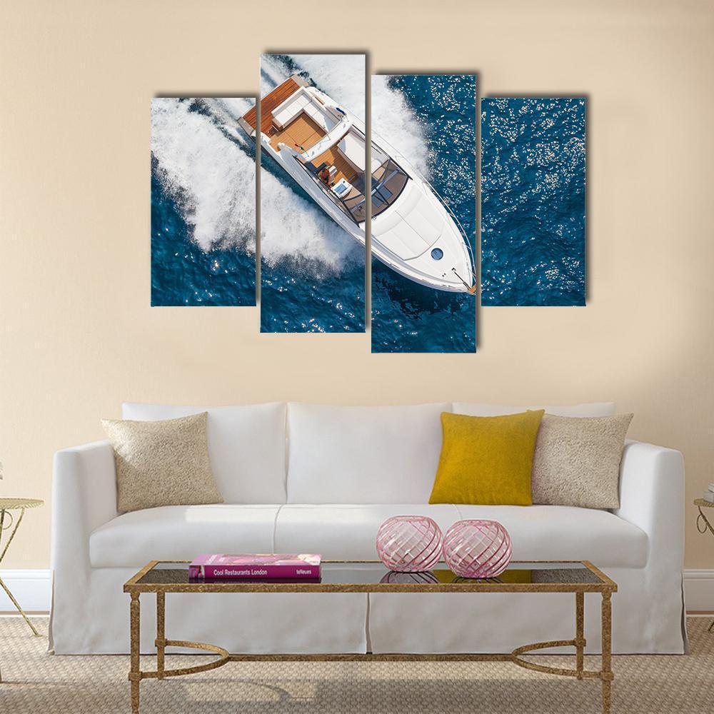 Motor Yacht Aerial View Canvas Wall Art-4 Pop-Gallery Wrap-50" x 32"-Tiaracle
