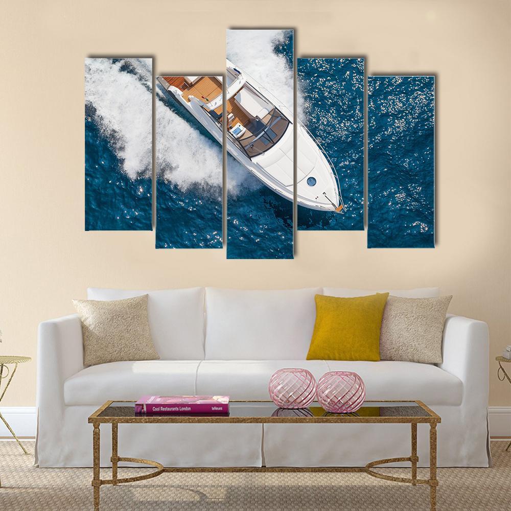Motor Yacht Aerial View Canvas Wall Art-5 Pop-Gallery Wrap-47" x 32"-Tiaracle