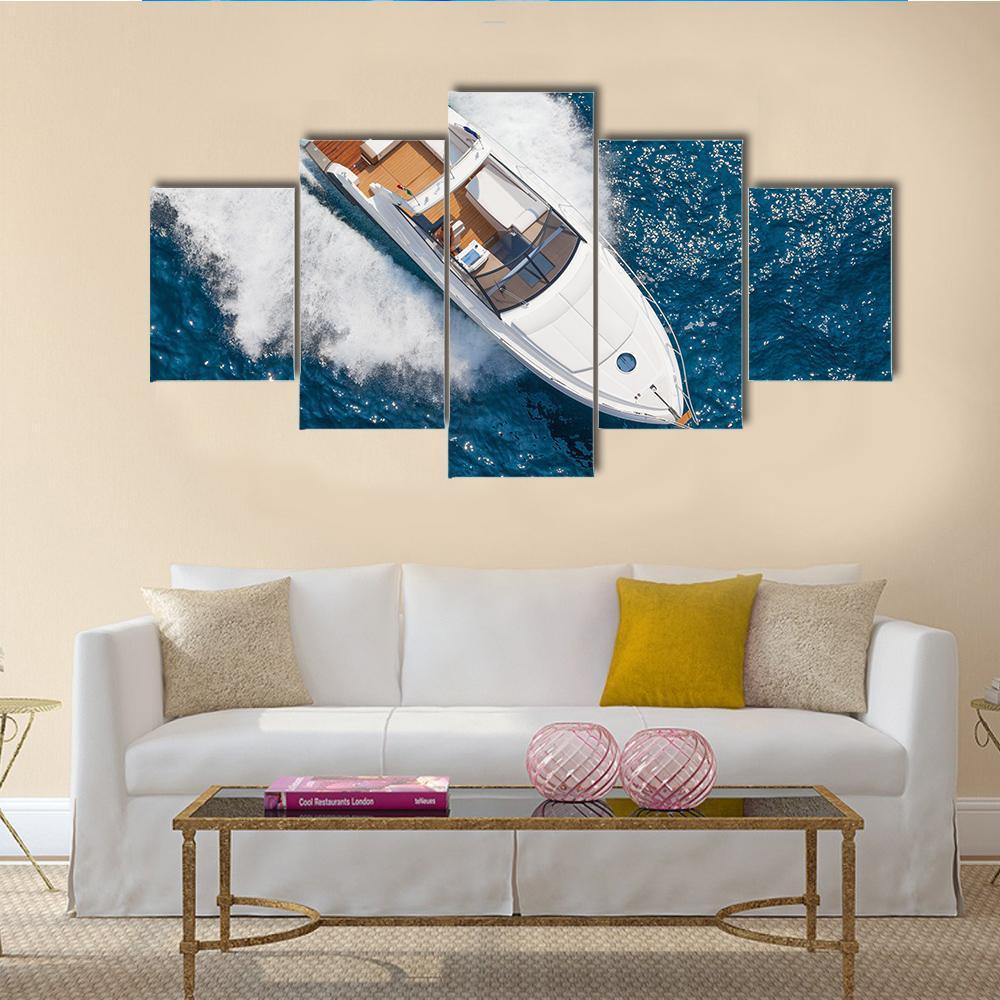 Motor Yacht Aerial View Canvas Wall Art-3 Horizontal-Gallery Wrap-37" x 24"-Tiaracle