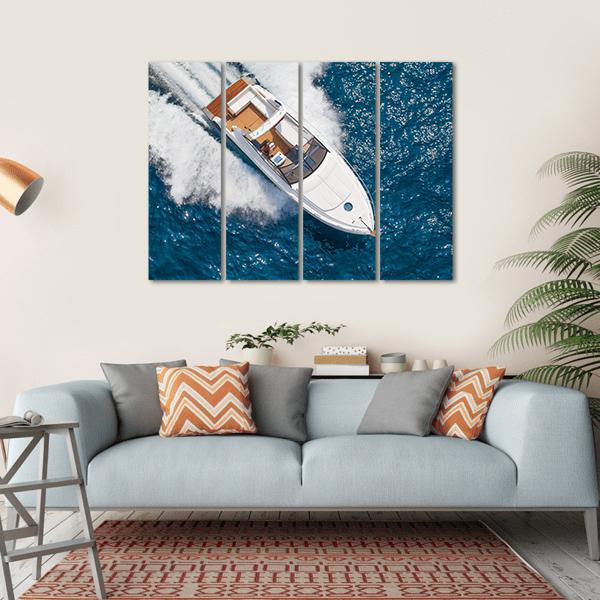 Motor Yacht Aerial View Canvas Wall Art-4 Horizontal-Gallery Wrap-34" x 24"-Tiaracle