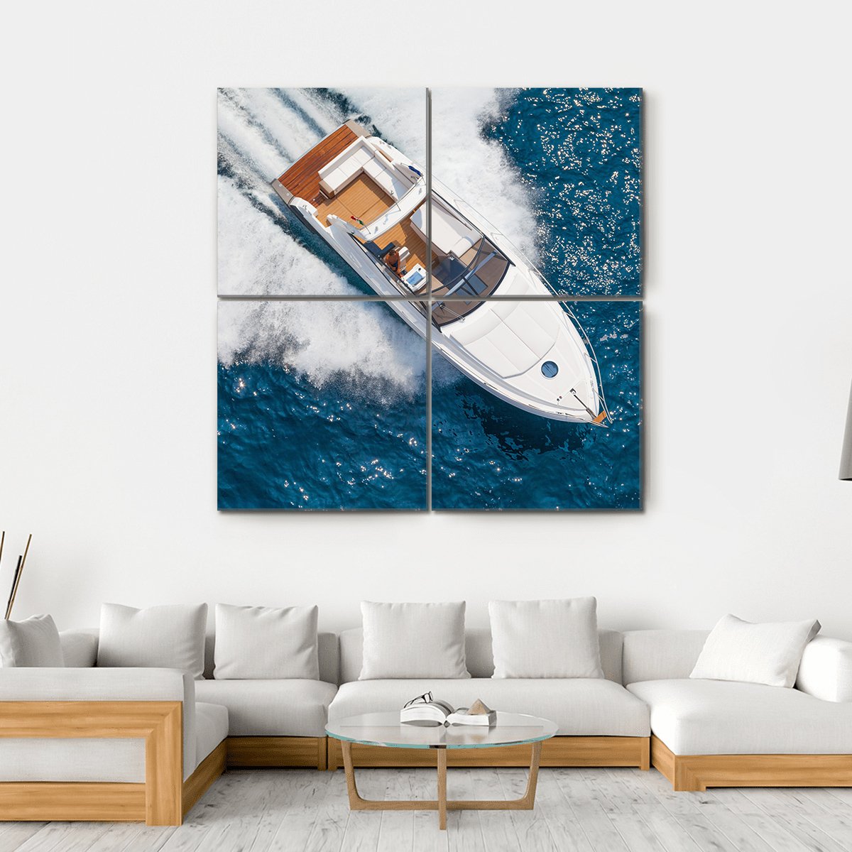 Motor Yacht Aerial View Canvas Wall Art-4 Square-Gallery Wrap-17" x 17"-Tiaracle