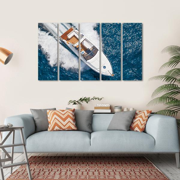 Motor Yacht Aerial View Canvas Wall Art-5 Horizontal-Gallery Wrap-22" x 12"-Tiaracle