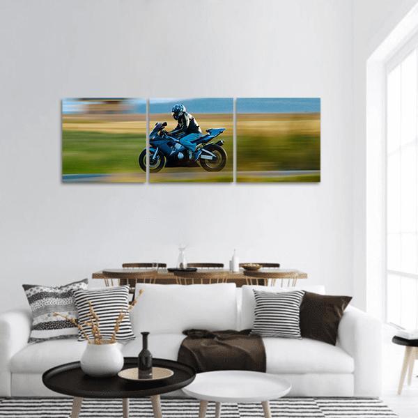 High Speed Motorbike Panoramic Canvas Wall Art-3 Piece-25" x 08"-Tiaracle