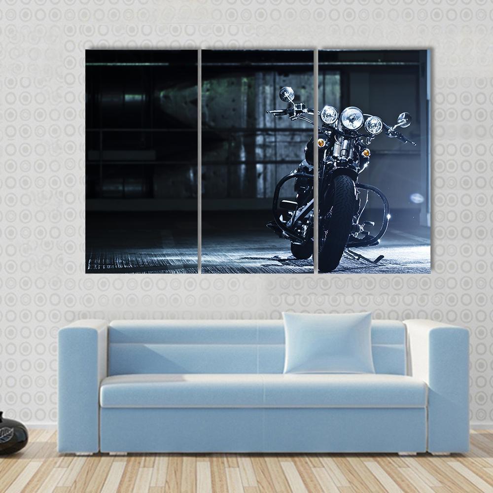 Motorbike In Garage Canvas Wall Art-3 Horizontal-Gallery Wrap-37" x 24"-Tiaracle