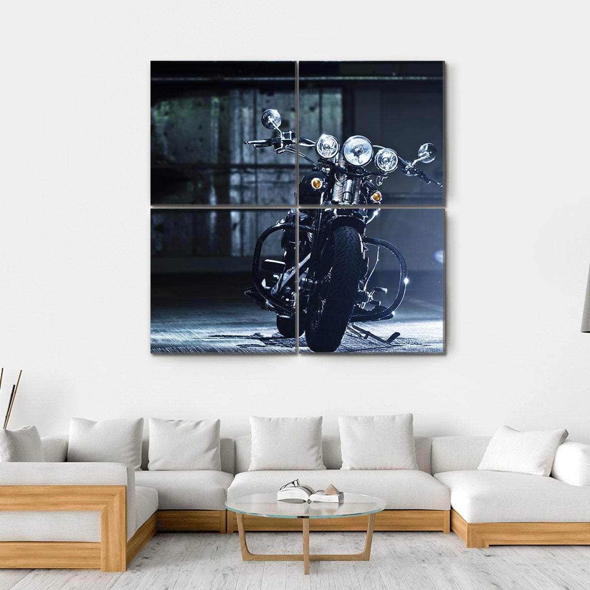 Motorbike In Garage Canvas Wall Art-4 Square-Gallery Wrap-17" x 17"-Tiaracle