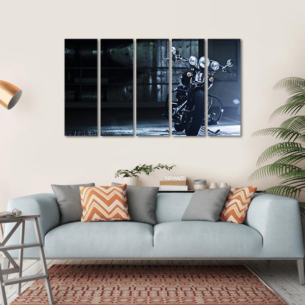 Motorbike In Garage Canvas Wall Art-5 Horizontal-Gallery Wrap-22" x 12"-Tiaracle