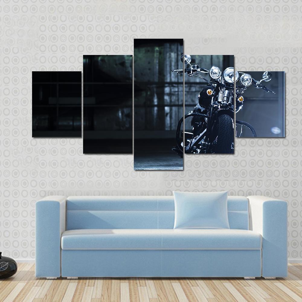 Motorbike In Garage Canvas Wall Art-5 Star-Gallery Wrap-62" x 32"-Tiaracle