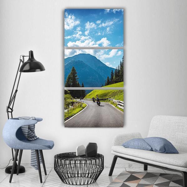 Bikers In Mountain Vertical Canvas Wall Art-3 Vertical-Gallery Wrap-12" x 25"-Tiaracle