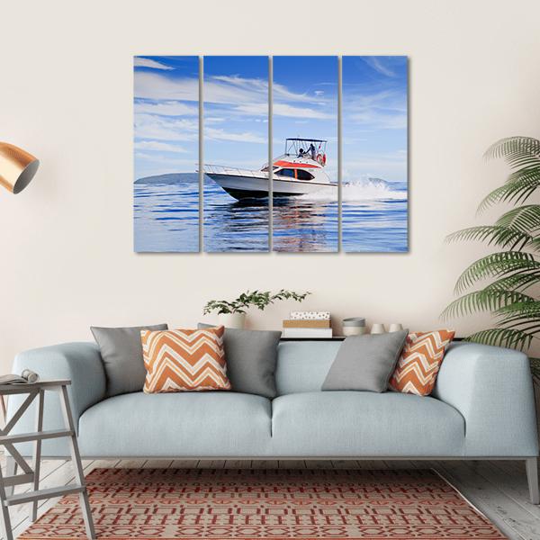 Motorboat In Ocean Canvas Wall Art-4 Horizontal-Gallery Wrap-34" x 24"-Tiaracle