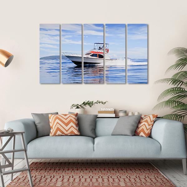 Motorboat In Ocean Canvas Wall Art-5 Horizontal-Gallery Wrap-22" x 12"-Tiaracle