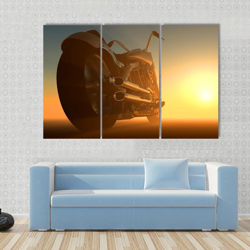 Motorcycle At Sunset Canvas Wall Art-3 Horizontal-Gallery Wrap-37" x 24"-Tiaracle