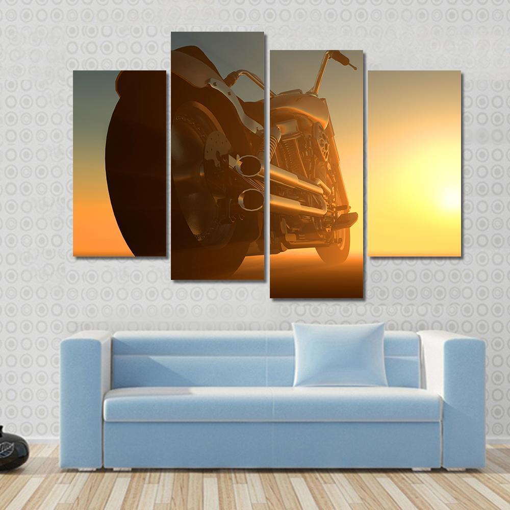 Motorcycle At Sunset Canvas Wall Art-4 Pop-Gallery Wrap-50" x 32"-Tiaracle