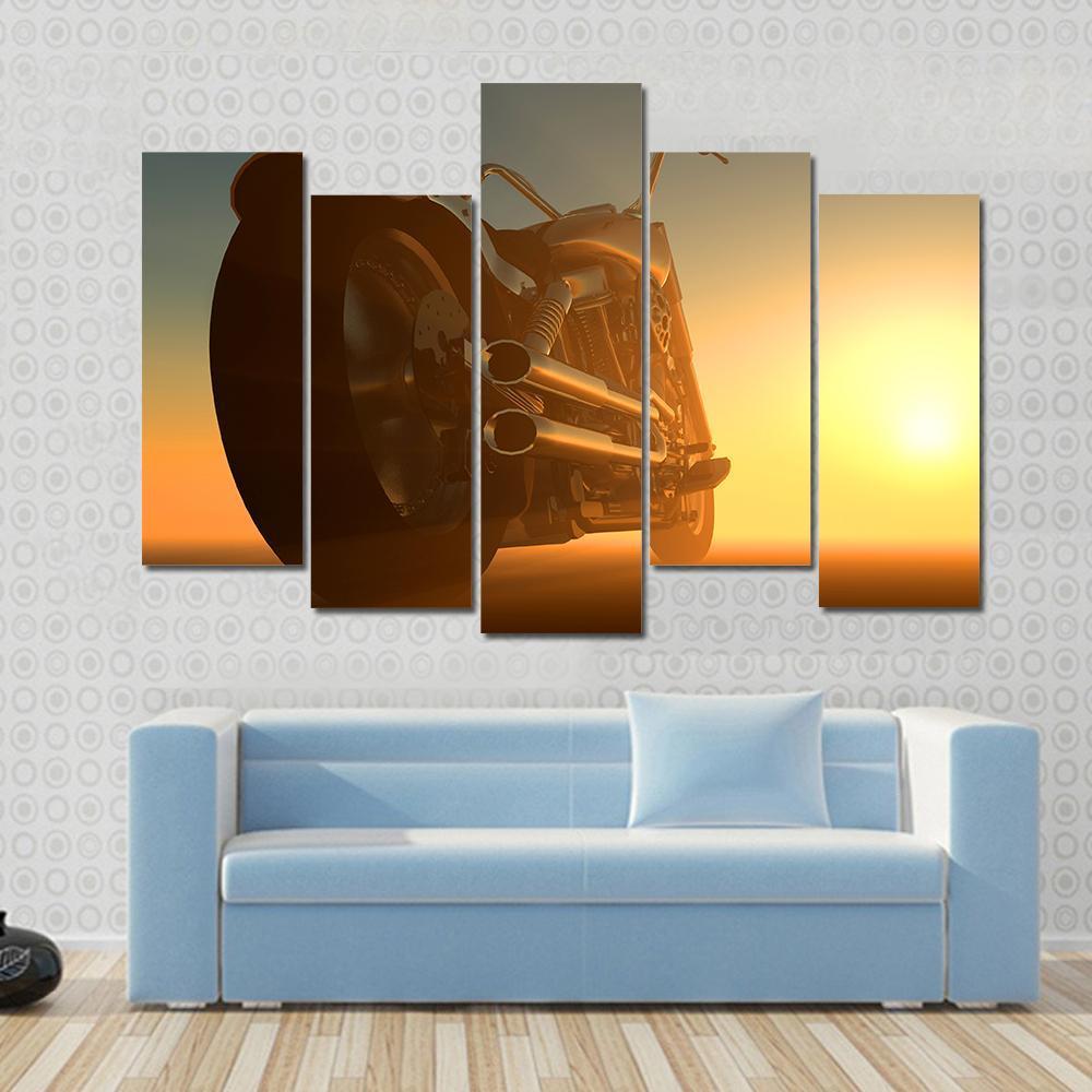 Motorcycle At Sunset Canvas Wall Art-5 Pop-Gallery Wrap-47" x 32"-Tiaracle