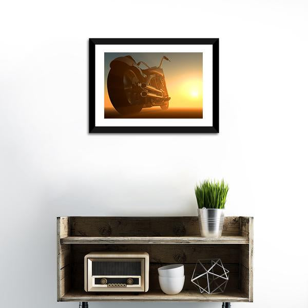 Motorcycle At Sunset Canvas Wall Art-1 Piece-Framed Print-20" x 16"-Tiaracle