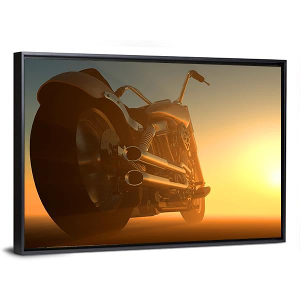Motorcycle At Sunset Canvas Wall Art-3 Horizontal-Gallery Wrap-25" x 16"-Tiaracle