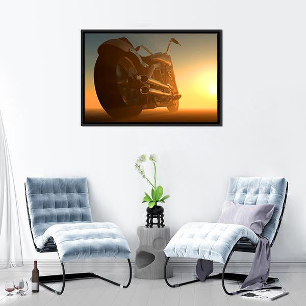 Motorcycle At Sunset Canvas Wall Art-3 Horizontal-Gallery Wrap-25" x 16"-Tiaracle