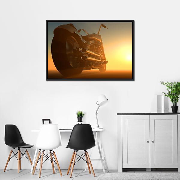 Motorcycle At Sunset Canvas Wall Art-3 Horizontal-Gallery Wrap-25" x 16"-Tiaracle