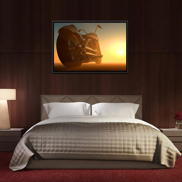 Motorcycle At Sunset Canvas Wall Art-3 Horizontal-Gallery Wrap-25" x 16"-Tiaracle