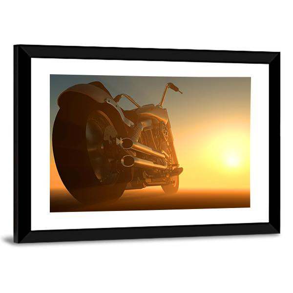 Motorcycle At Sunset Canvas Wall Art-3 Horizontal-Gallery Wrap-25" x 16"-Tiaracle