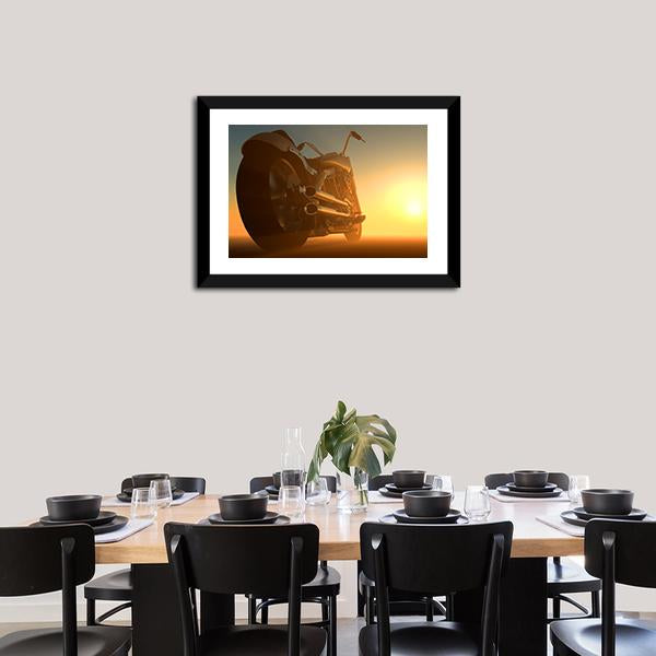 Motorcycle At Sunset Canvas Wall Art-3 Horizontal-Gallery Wrap-25" x 16"-Tiaracle