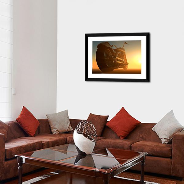 Motorcycle At Sunset Canvas Wall Art-3 Horizontal-Gallery Wrap-25" x 16"-Tiaracle