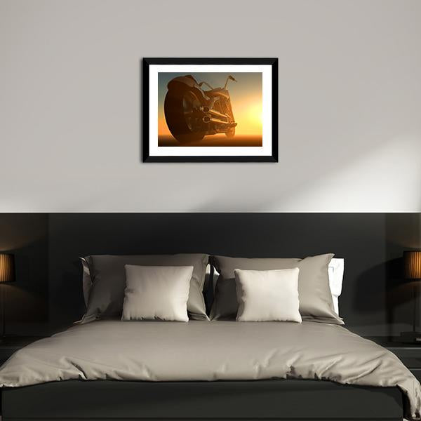 Motorcycle At Sunset Canvas Wall Art-3 Horizontal-Gallery Wrap-25" x 16"-Tiaracle