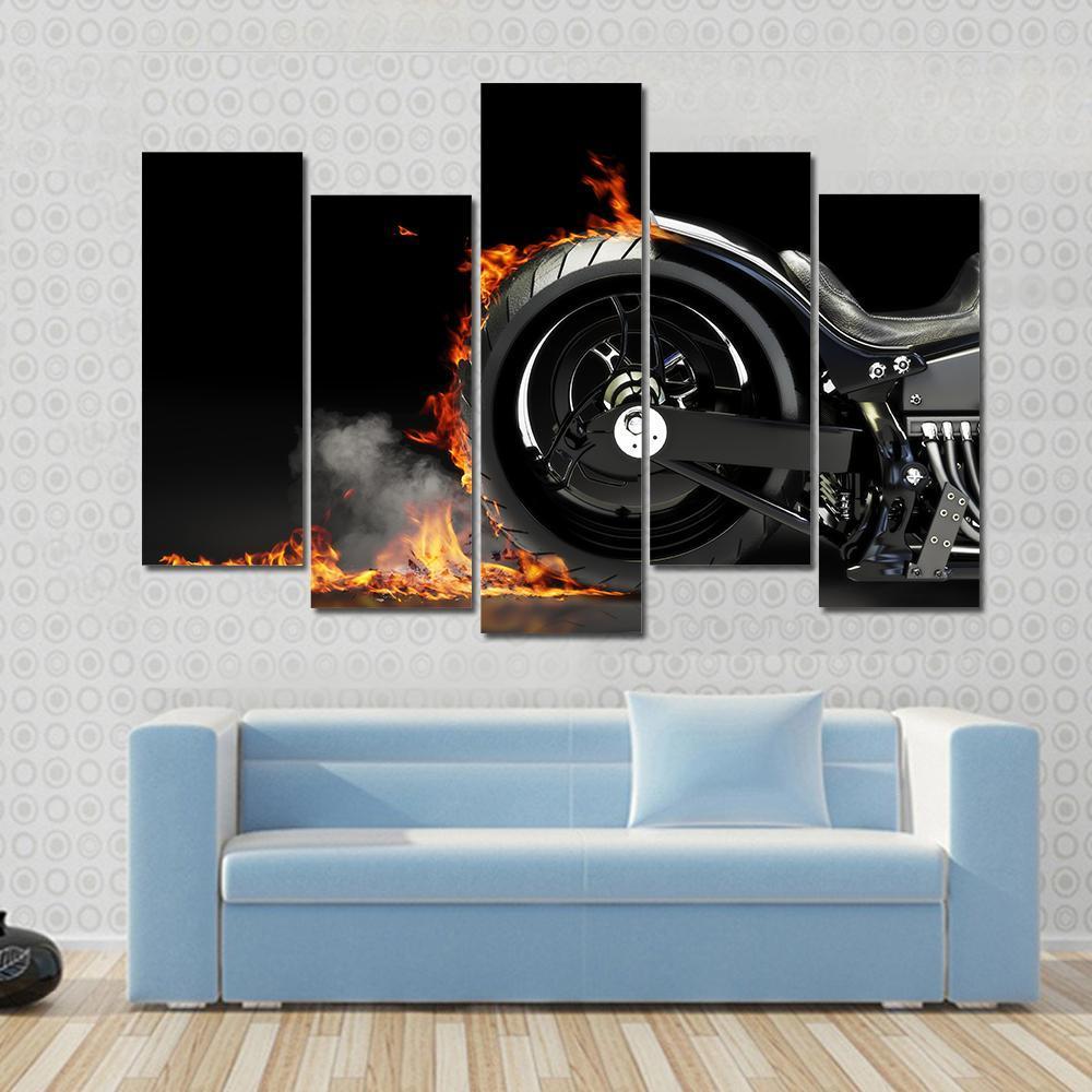 Motorcycle Burnout Canvas Wall Art-5 Pop-Gallery Wrap-47" x 32"-Tiaracle
