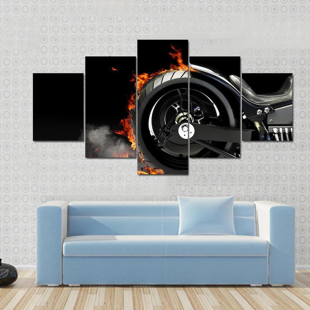 Motorcycle Burnout Canvas Wall Art-5 Star-Gallery Wrap-62" x 32"-Tiaracle