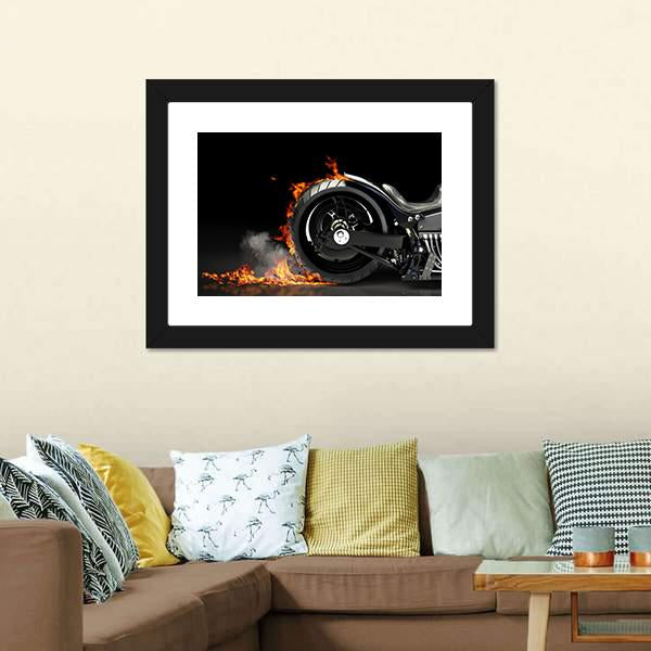 Motorcycle Burnout Canvas Wall Art-1 Piece-Framed Print-20" x 16"-Tiaracle