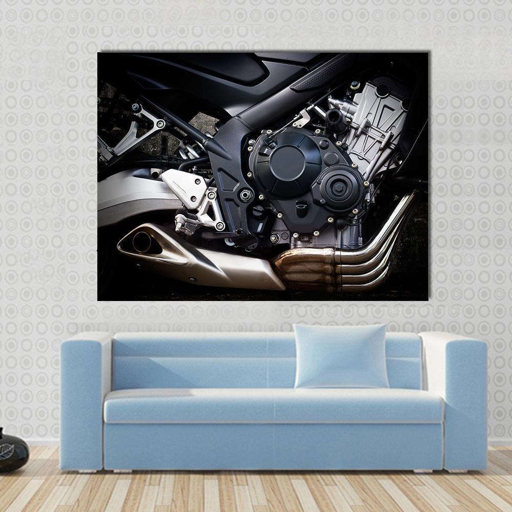Motorcycle Engine Close Up Canvas Wall Art-1 Piece-Gallery Wrap-48" x 32"-Tiaracle