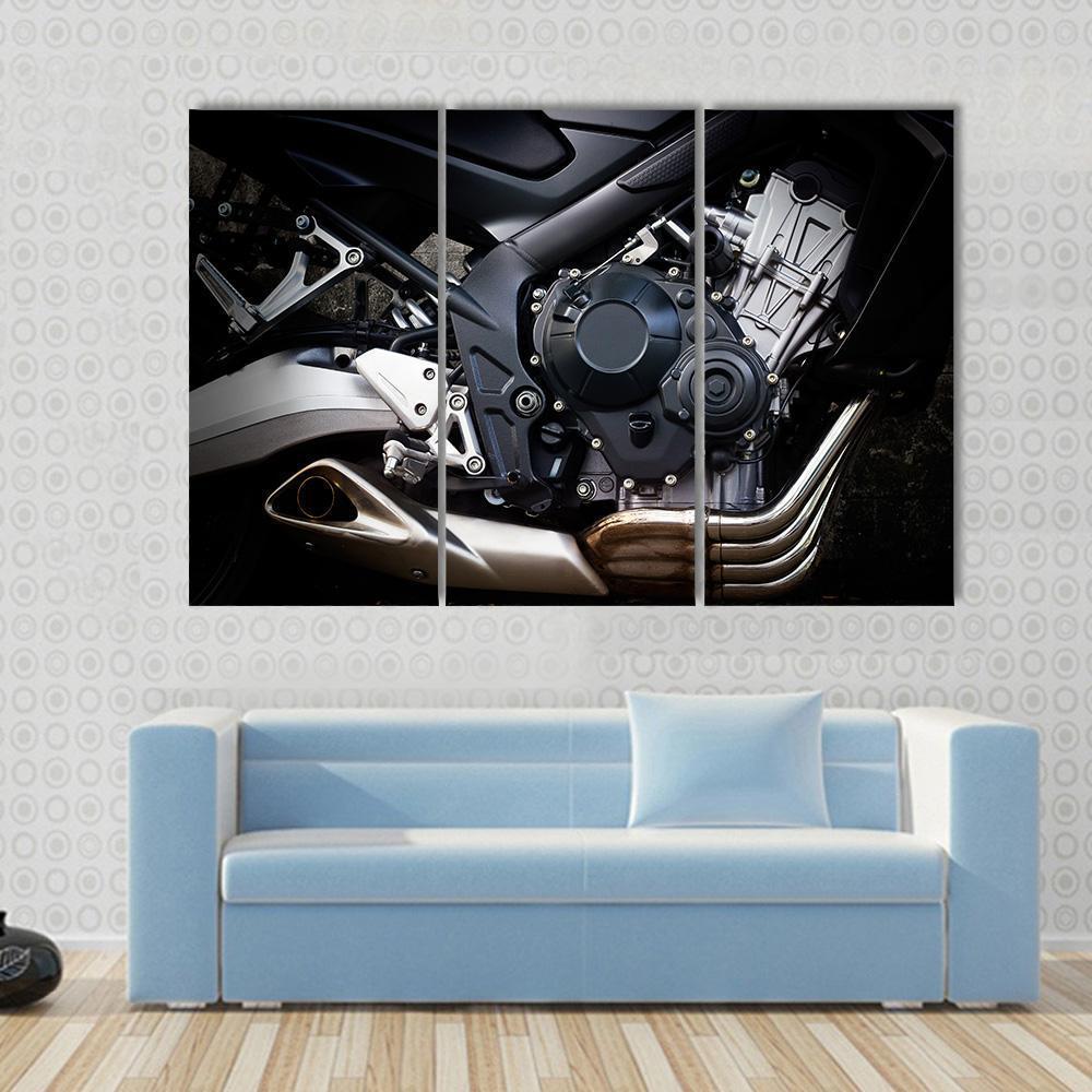 Motorcycle Engine Close Up Canvas Wall Art-3 Horizontal-Gallery Wrap-37" x 24"-Tiaracle