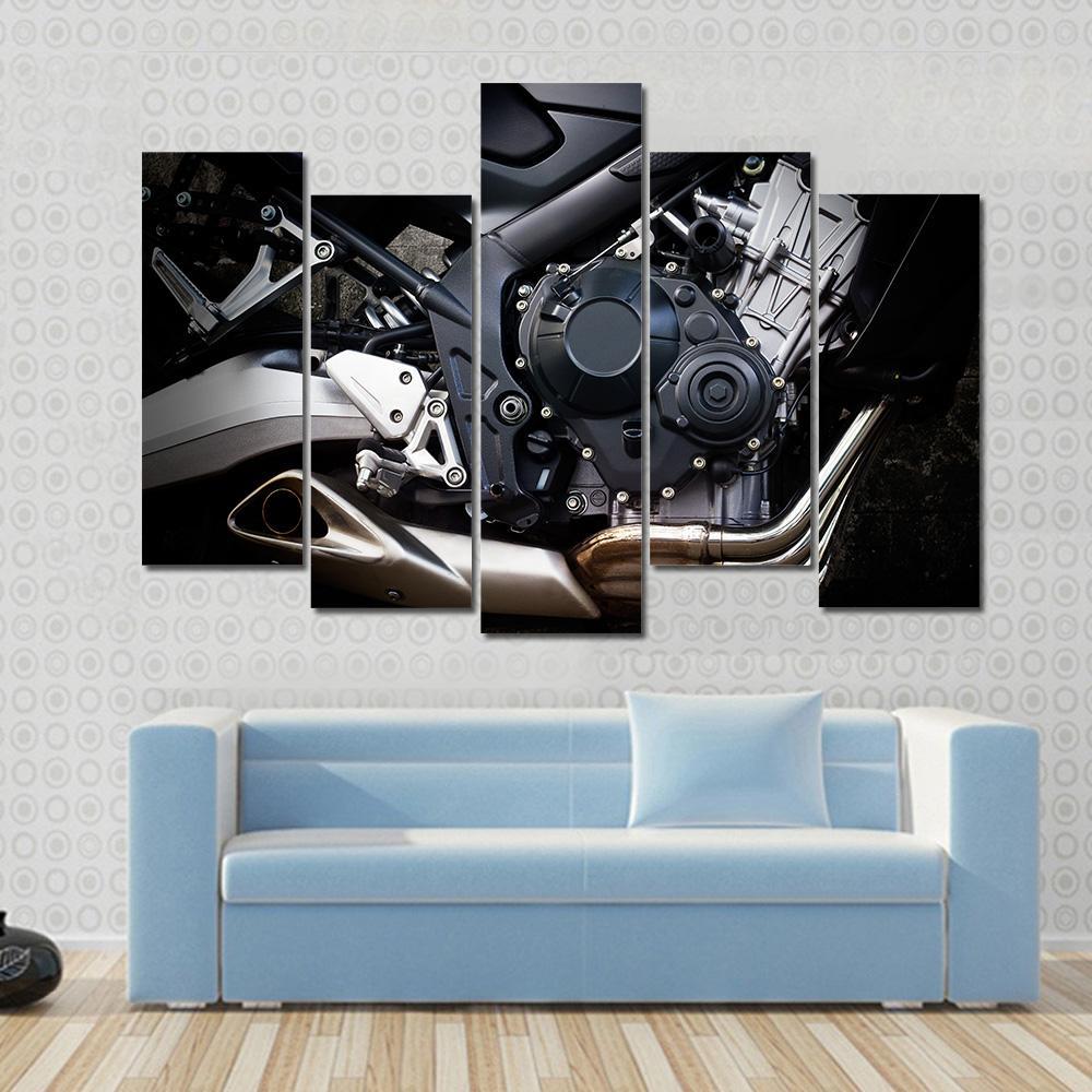 Motorcycle Engine Close Up Canvas Wall Art-5 Pop-Gallery Wrap-47" x 32"-Tiaracle