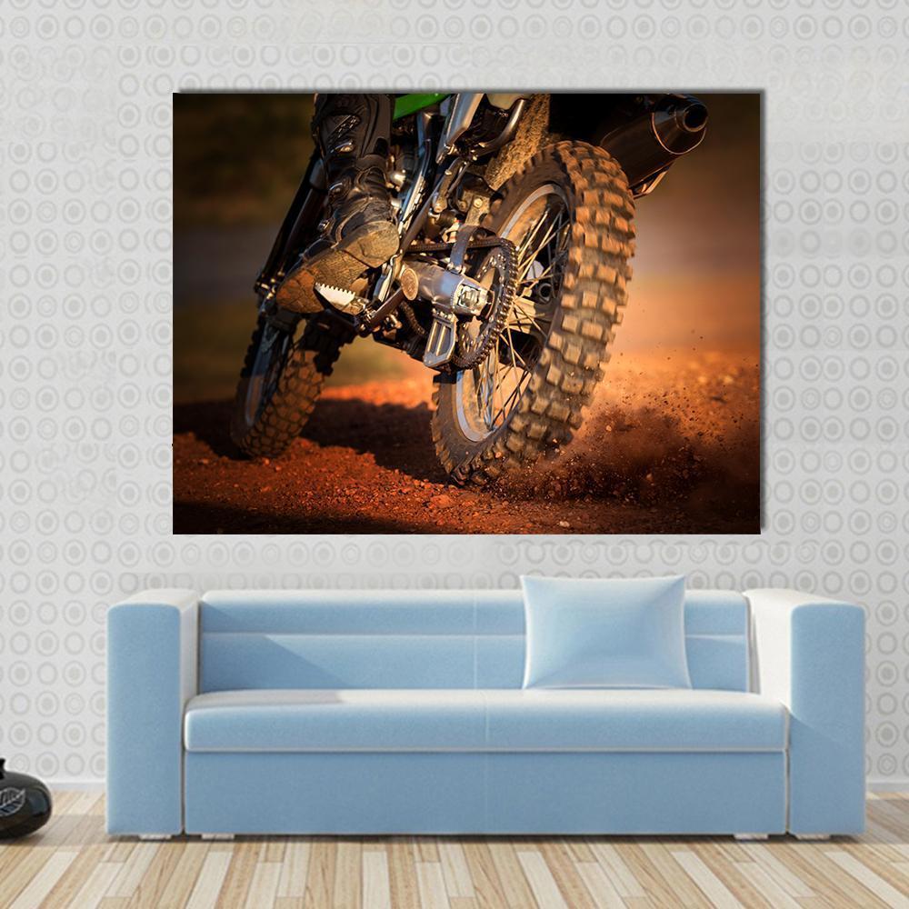 Motorcycle On Dirt Track Canvas Wall Art-1 Piece-Gallery Wrap-48&quot; x 32&quot;-Tiaracle