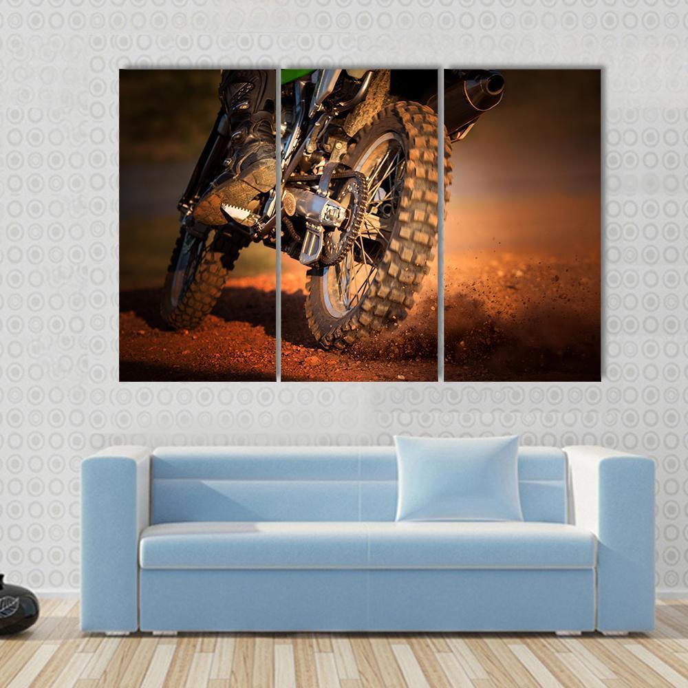 Motorcycle On Dirt Track Canvas Wall Art-3 Horizontal-Gallery Wrap-37" x 24"-Tiaracle
