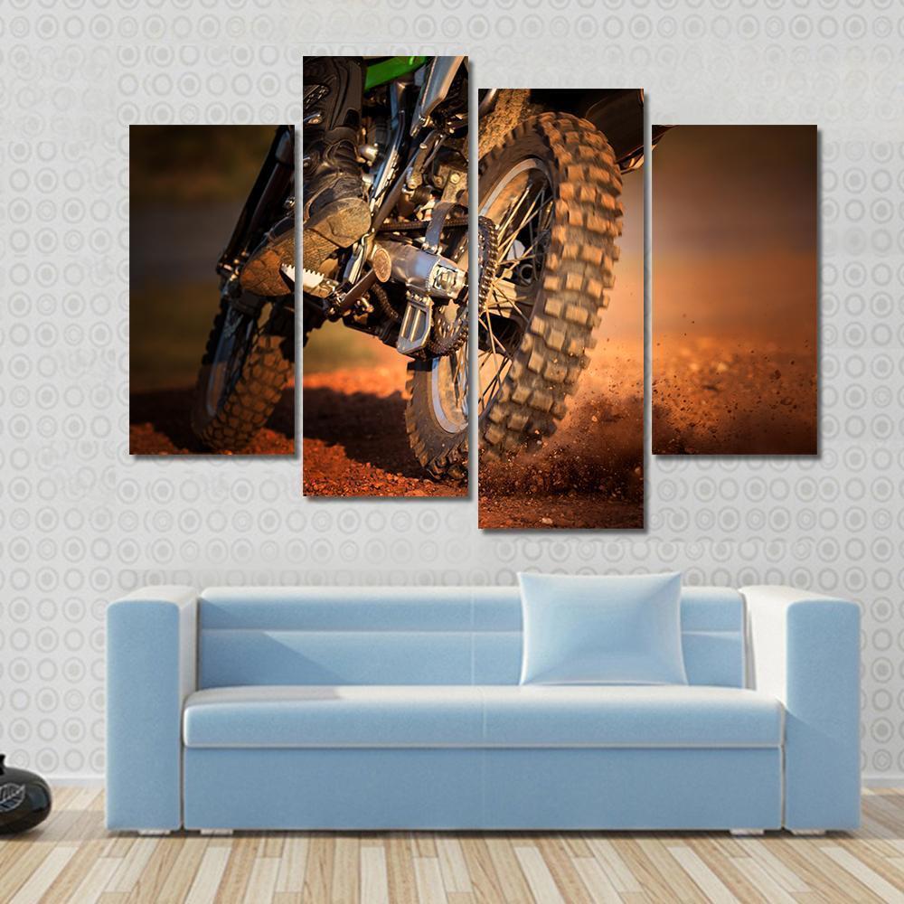 Motorcycle On Dirt Track Canvas Wall Art-4 Pop-Gallery Wrap-50&quot; x 32&quot;-Tiaracle