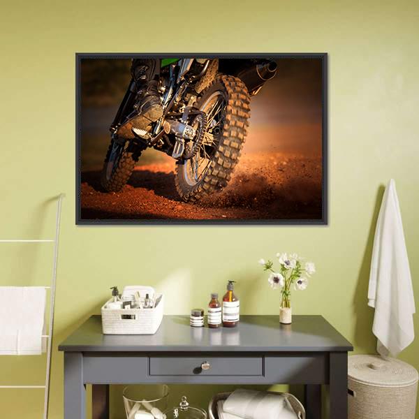 Motorcycle On Dirt Track Canvas Wall Art-3 Horizontal-Gallery Wrap-25" x 16"-Tiaracle