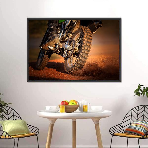 Motorcycle On Dirt Track Canvas Wall Art-1 Piece-Floating Frame-24" x 16"-Tiaracle