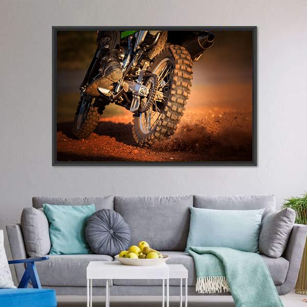 Motorcycle On Dirt Track Canvas Wall Art-3 Horizontal-Gallery Wrap-25" x 16"-Tiaracle
