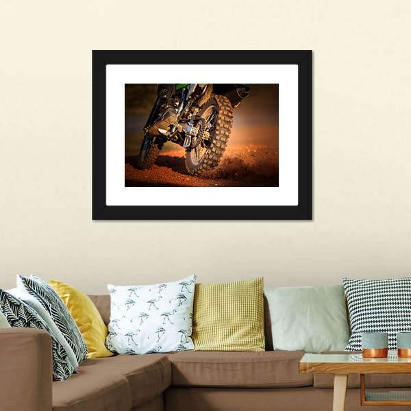 Motorcycle On Dirt Track Canvas Wall Art-1 Piece-Framed Print-20&quot; x 16&quot;-Tiaracle