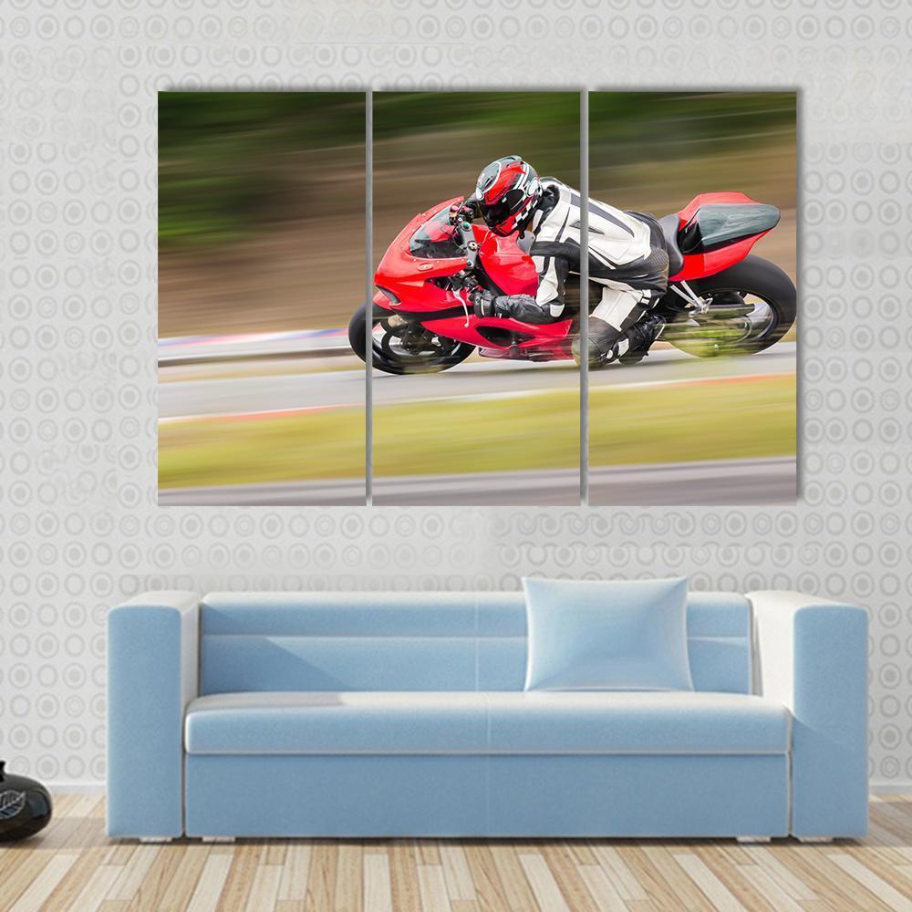 Motorcycle Race On Track Canvas Wall Art-3 Horizontal-Gallery Wrap-37&quot; x 24&quot;-Tiaracle