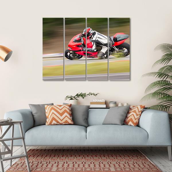 Motorcycle Race On Track Canvas Wall Art-4 Horizontal-Gallery Wrap-34" x 24"-Tiaracle
